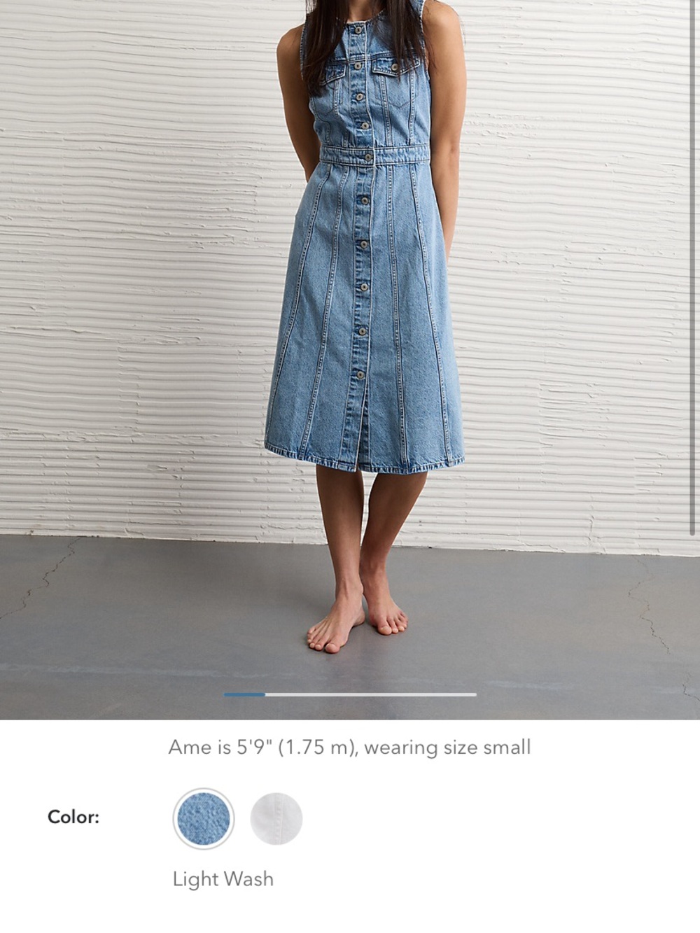 American Eagle Outfitters Light Wash Denim Midi Dress with Front Buttons
